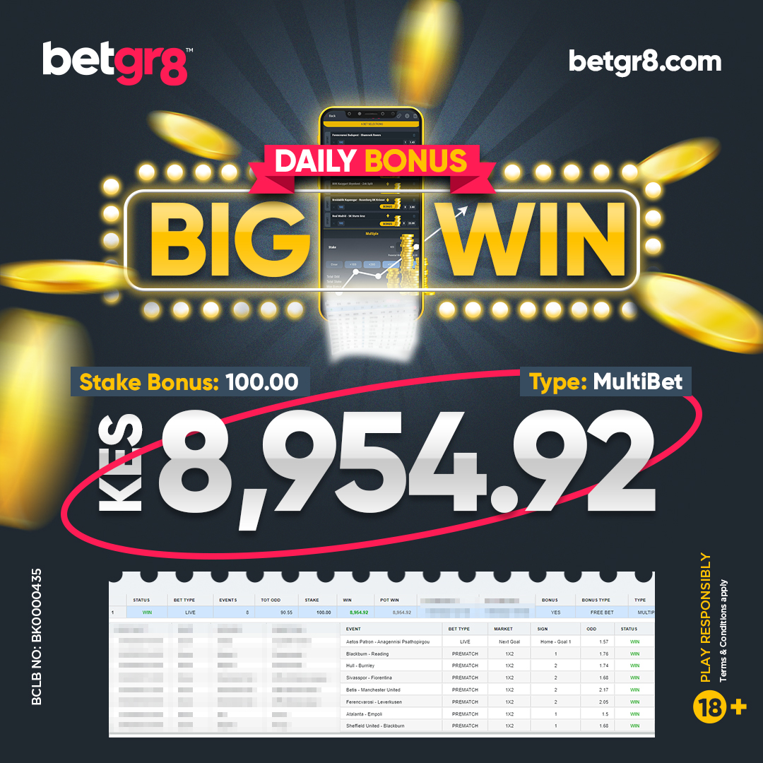betgr8ke's tweet photo. What can you do with BetGr8 Bonus you wonder? Wonder no more.
You can win GR8 &amp; be #GR8winner

✅ Winning ticket
🪙 Stake: 100 /- #bonus
✖️ Bet Type: Multibet Boost Bonus
💰 Win amount: 8,954.92 /-

18+ | Play Responsibly | T&amp;C
#betgr8 #bigwin #gr8win https://t.co/K7MSySaTlc