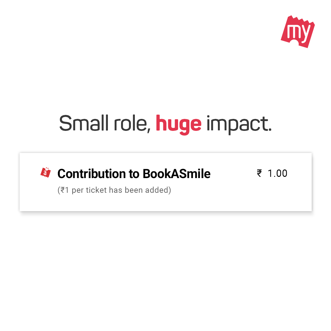 bookmyshow's tweet photo. A small way to spark a big smile. 😄
.
.
#SmallRoleBigImpact #SmallRoleHugeImpact #BookASmile #Charity #Donation #BookMyShow @BookASmileIndia https://t.co/tERkMt8aCR