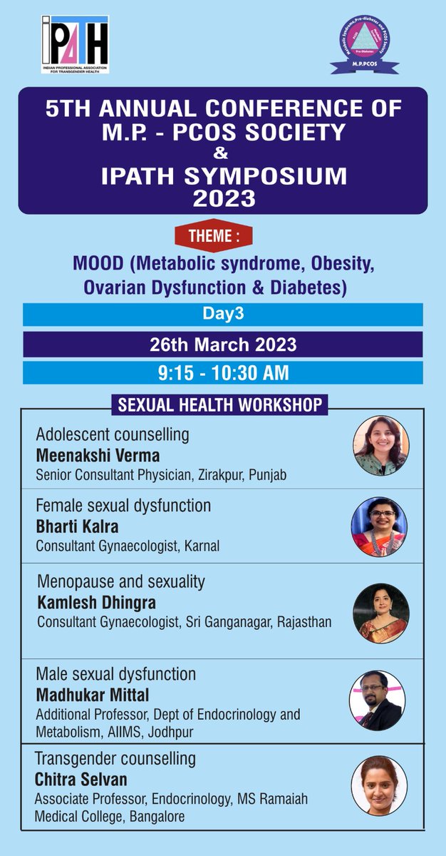 We are sure that this scientific  session at the Annual conference, will provide an insight into male and female #sexualdysfunction and help in enhancing your knowledge  #counselling #adolescents and updating on #Menopause 🌻🌻

@ChitraEndocrine @DrVinodEndo @karthik2k2 @sahayrk