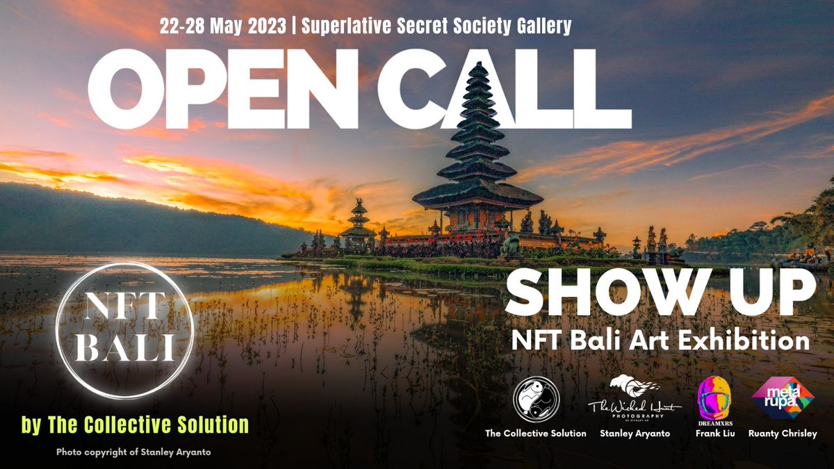 🔥🔥🔥OPEN CALL🔥🔥🔥
NFT Bali Art Week Exhibition 22-28 May 2023

I am beyond excited to co-organise this exhibition to support artists in Web3! Mission and Submission details in the thread below.

NFT Bali Organiser: <a href="/collective_eth/">The Collective Solution</a>
