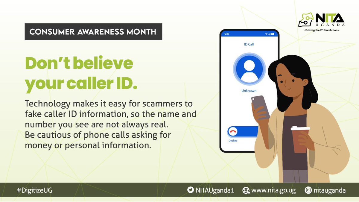 Security Alert:
To be safe, be aware of scammers and be cautious of phone calls asking you for money and personal information. They are simply cornmen.

#DigitizeUg @azawedde @MosesWatasa @NITAUganda1 @Wodngoo1 @MoICT_Ug @UgandaMediaCent @Rita_Kanya @GovUganda @EdwardGEN256