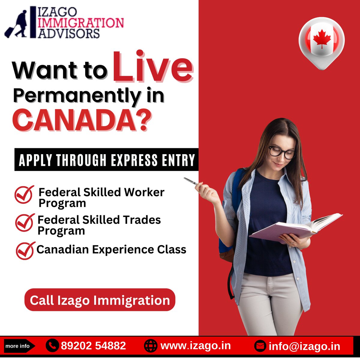 Want to live in permanently in Canada?
For more information call us at +91-89202 54882 or drop an email to us at info@izago.in 
bit.ly/3SzMLpD#immigr… #canada #immigration #canadapermanentresidencevisa #canada #nationwidevisas #izago #immigration #izago #immigration