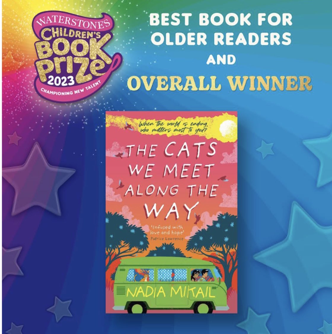 guppybooks's tweet photo. 🌟🌟🌟🌟NADIA WON!! The Older Readers’ Prize AND the overall winner! No words for how happy we all are - and so proud and lucky to be Nadia’s publisher! Thank you @Waterstones and congratulations to Nadia and her INCREDIBLE novel! @snsknene🌟🌟🌟🌟🌟 https://t.co/cCukatHeCz
