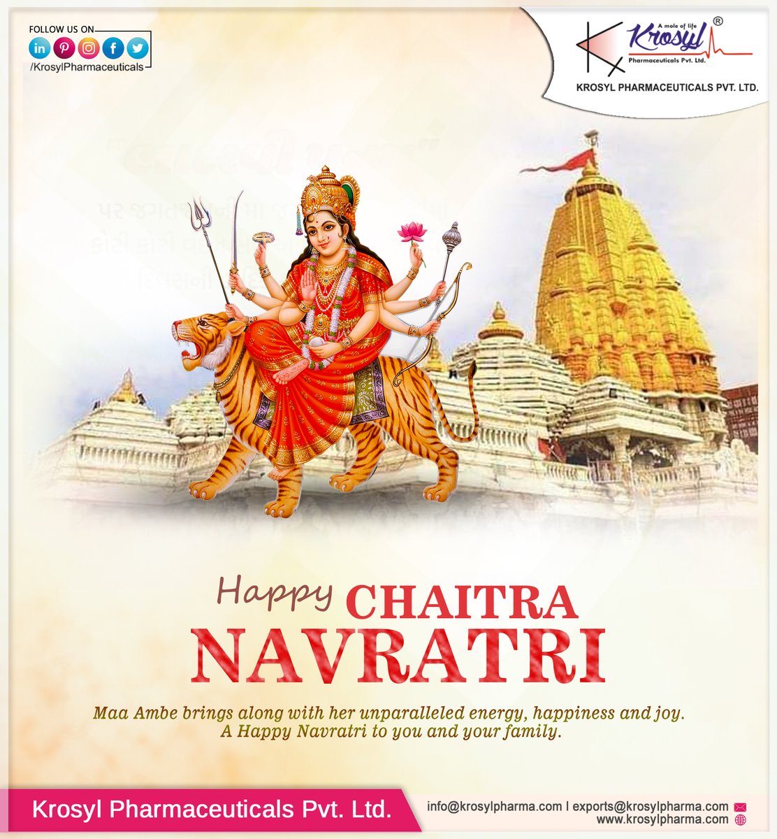 KrosylL's tweet photo. Happy Chaitra Navratri to all..
May Maa Ambe bless us all...

#navratri #navratrispecial #garba #india #indianfestival #instagood #indian #happynavratri #krosyl #krosylproducts #krosylpharmaceuticals

.
.
.
.
.
.
.
.
https://t.co/DlOvf4FWjq https://t.co/TrHGeNM0JX