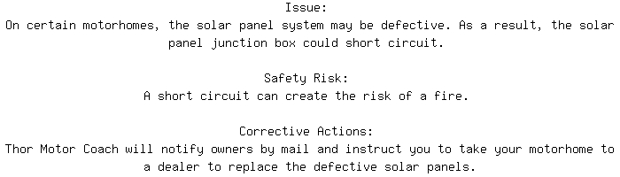 Safety Recall for 2022 THOR MOTOR COACH TELLARO Electrical. Approx. 2 units affected. https://t.co/VGXA94V6hO