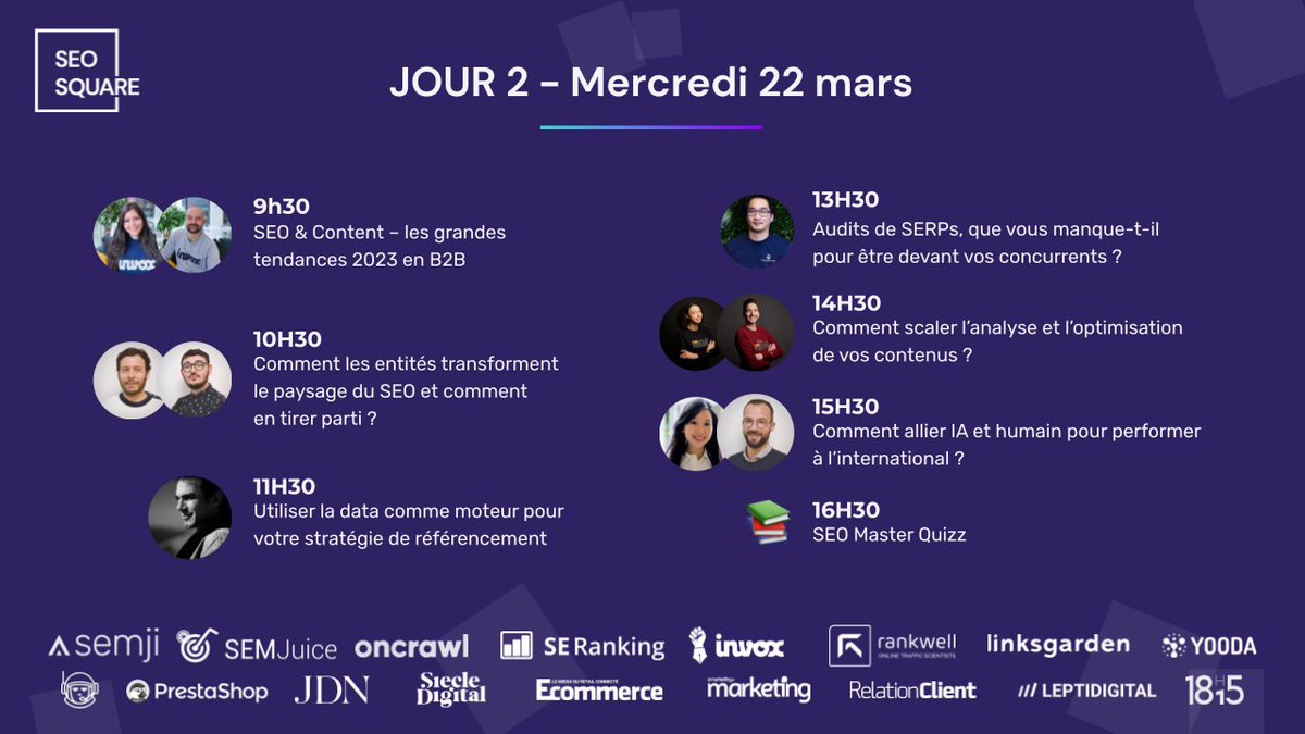 nguyen_nico's tweet photo. C'est parti pour la 2e journée de SEO Square avec de très belles conférences à ne rater sous aucun prétexte ! 🔥

Et rendez-vous en fin d'après midi pour un SEO Master Quizz géant tous ensemble, avec des questions de haut niveau !
#seosquare https://t.co/3Rd5PqBXu8