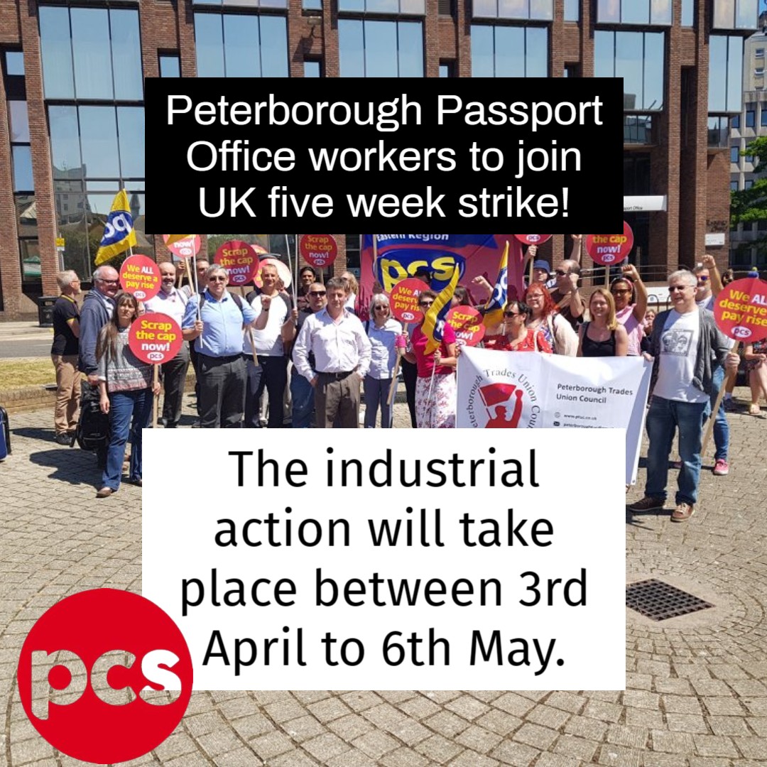 Darren_Fower's tweet image. 🛂 It's estimated around 112 SUPA-star 🌟 workers will be taking part❗️
✊ Support striking members via the online donation strike fund pcs.org.uk/donate 

#PCSunion #Peterborough #PassportOffice #HomeOffice #LondonRoad #EastStationRoad #StrikeAction