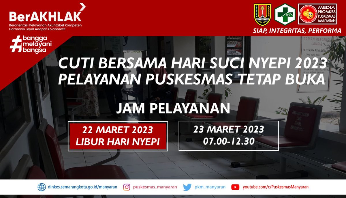 Hallo #sehaties
Cuti bersama kami tetap buka yaa..
<a href="/dkksemarang/">Dinkes Kota Semarang</a> <a href="/PemkotSemarang/">Pemkot Semarang</a> <a href="/mbakITASMG/">HevearitaGunaryati R</a> 
#nyepi
#salamsehatpuskesmasmanyaran