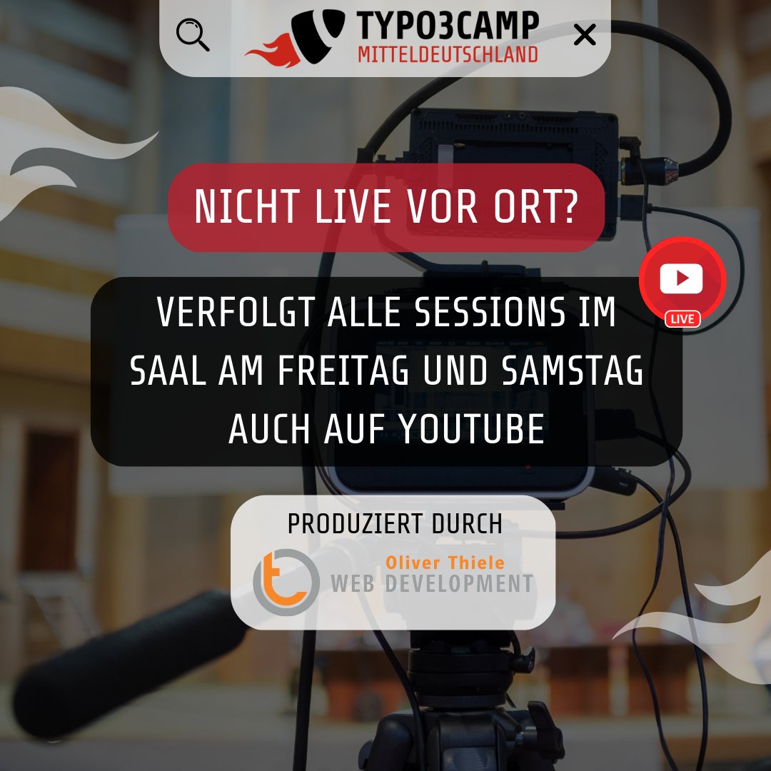 Nicht #live beim #T3CMD dabei?🫤Dann könnt ihr alle #Sessions im Saal am Freitag und Samstag, dank Oliver Thiele (<a href="/Oliver1973/">Oliver Thiele</a>) Web Development, im #Livestream auf #youtube verfolgen.🎥Schaut gern rein.😎#TYPO3

Freitag: youtube.com/live/PWTCsqQEy…
Samstag: youtube.com/live/l9t0D22Py…