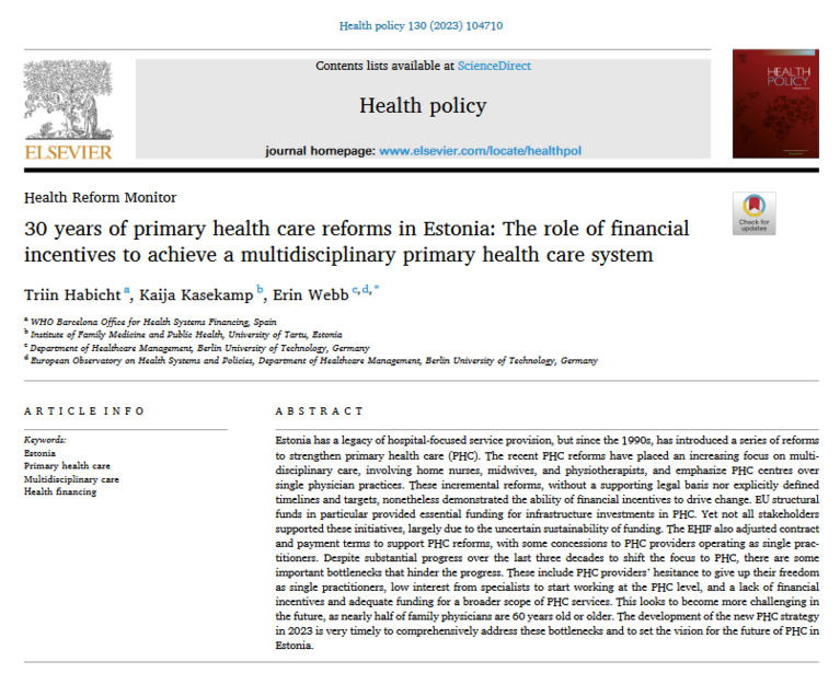 P4H Network (@p4hnetwork) on Twitter photo Estonia has developed the new PHC Strategy 2023.
"30 years of primary health care reforms in Estonia" - a Health Policy <a href="/sciencedirect/">Elsevier | ScienceDirect</a> article, describes financial incentives in primary health care in ๐ช๐ช.
p4h.world/en/node/14504
Triin Habicht <a href="/KaijaKasekamp/">Kaija Kasekamp</a> <a href="/Erin__Webb/">Erin Webb</a> Estonia has developed the new PHC Strategy 2023.
"30 years of primary health care reforms in Estonia" - a Health Policy <a href="/sciencedirect/">Elsevier | ScienceDirect</a> article, describes financial incentives in primary health care in ๐ช๐ช.
p4h.world/en/node/14504
Triin Habicht <a href="/KaijaKasekamp/">Kaija Kasekamp</a> <a href="/Erin__Webb/">Erin Webb</a>