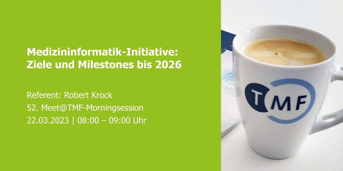 Heute morgen im 52. Meet@TMF: 'Medizininformatik-Initiative: Ziele und Milestones bis 2026'. @robertkrock2 @MII_Germany @tmf_ev stellt die Ziele und Milestones bis 2026 vor.
👉bit.ly/3yNSGy8