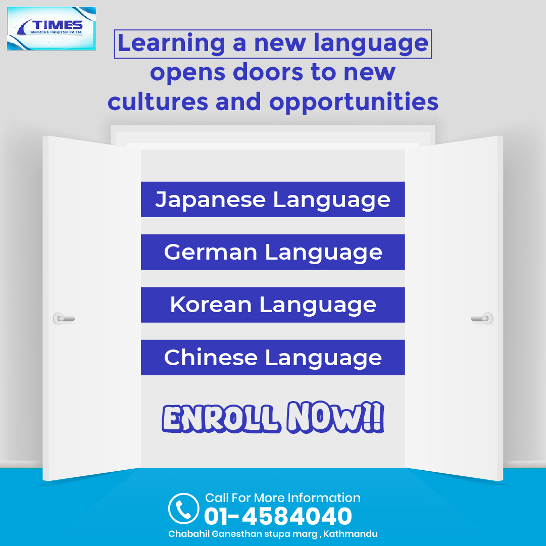 Learning a new Language opens Doors to new Cultures and Opportunities 💯
Enroll Now ❗❗
#TIMES_Education_and_IMMIGRATION
#education #learning #students #study #abroad #studyabroad #university #LanguageLearning #languageclasses #German #Japanese #Chinese #korean