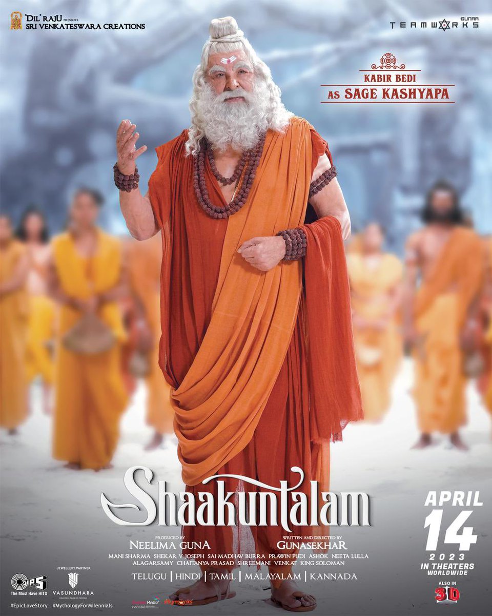 iKabirBedi's tweet photo. WATCH me as
Sage Maharishi Kashyapa 
in Kalidasa’s legendary #Shaakuntalam. An eternal epic. 

Samantha Ruth Prabhu a breathtaking Shukuntala. Mohan Dev a powerful Dushyant @Samanthaprabhu2

Sage Kashyapa was a great Saptarishi of the Rig Ved, an epitome of strength &amp; wisdom. https://t.co/q4dGETHrL7