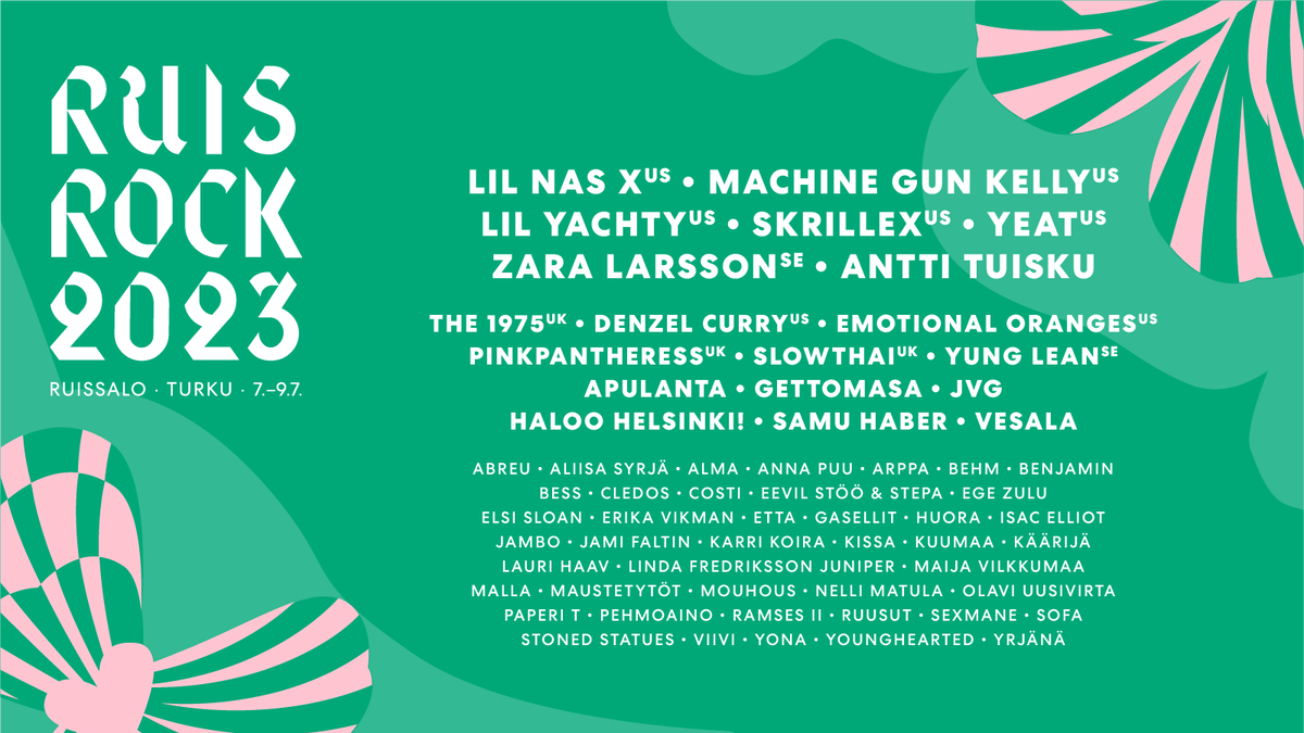 Lil Yachty, The 1975 sekä liuta kotimaisia kiinnityksiä luvassa #Ruisrock2023 🔥 Festariohjelma muovautuu myös siten, että aiemmin perjantaille kiinnitetyn Erika Vikmanin keikka siirtyy sunnuntaille. Kaikki lipputyypit myynnissä nyt: ruisrock.fi/liput/