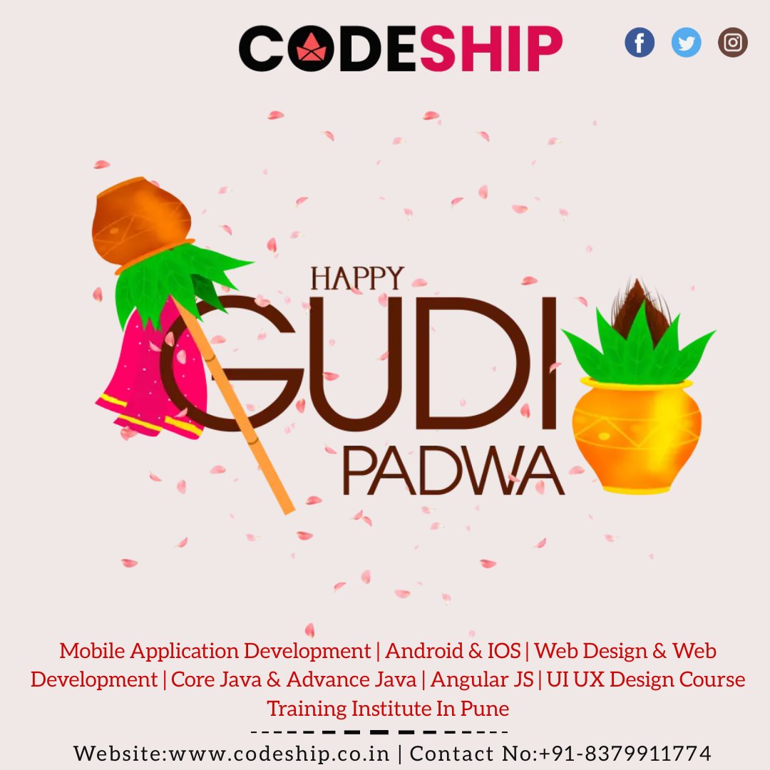 Codeshiptech's tweet photo. As we celebrate Gudi Padwa, let us cherish our traditions and cultural roots. 
Codeship Technologies wishes you Happy Gudi Padwa.
Stay Connected:
Visit Website:https://t.co/afWTplzZEH
.
.
#happygudipadwa #gudipadwa #gudipadwaspecial #newyear #blessings https://t.co/EFIiY2mac4