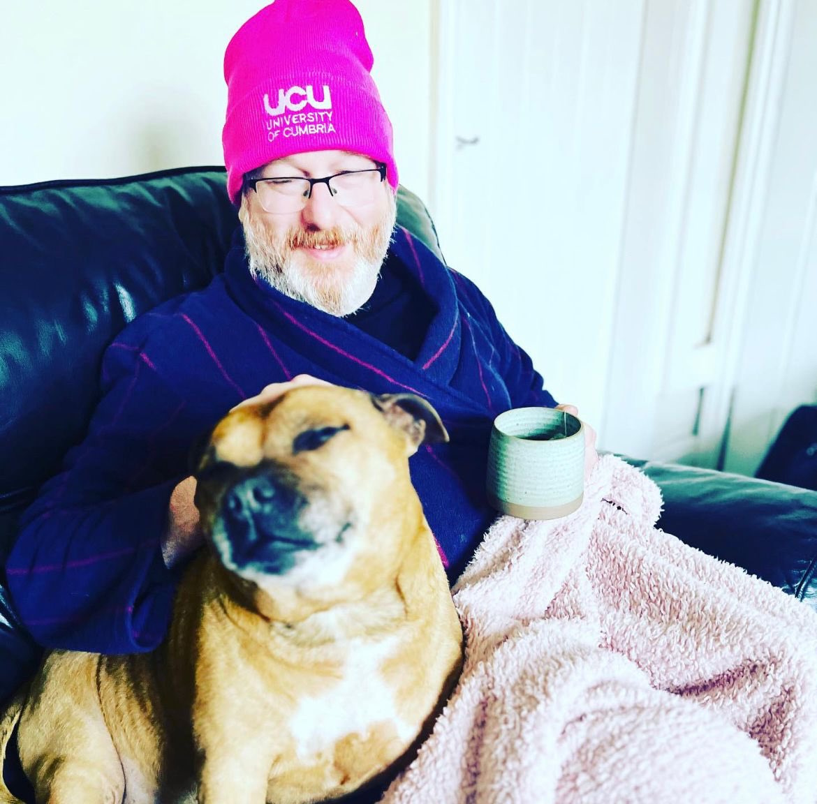 UOCUCU's tweet photo. Our brilliant branch chair and picket playmaker @scottytkd and Jazz putting their paws up with a cuppa for a well earned rest βπΎ #DayOfInaction https://t.co/kwvvGCfhob