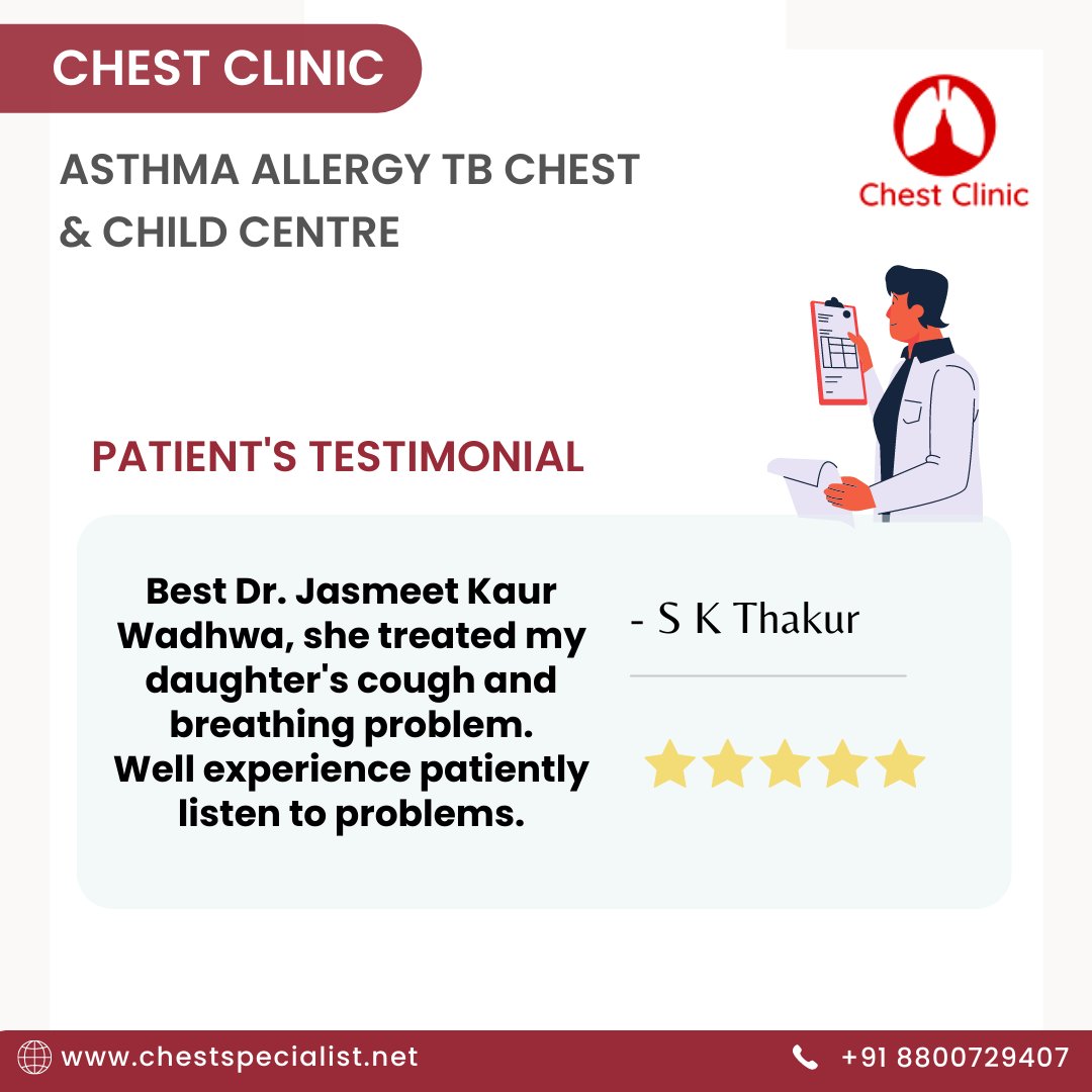 AsthmaChest's tweet photo. I'm glad to hear that I was able to help with her cough and breathing problems. As a physician, my goal is always to provide the best possible care to my patients. 
Thank you for taking the time to leave a review.
#chestclinic #TestimonialTuesday  #happypatient #patientreview https://t.co/VUpY41nrm7