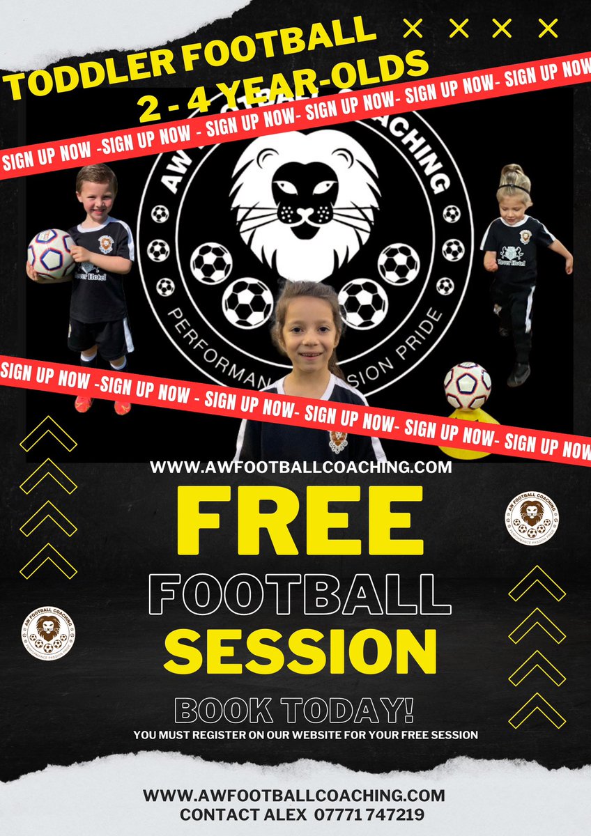 #FREE TODDLER SESSION‼️

📢🆓⚽️

Book here:

awfootball-coaching.class4kids.co.uk

@AWfootballcoach @MetrogasFC @CArrows_1981 @Sonniehawkey @ykayalar3 @CoachJack98 @GRR1826 @Darren_Corley @Hawkeys_Sports @OfficialWands