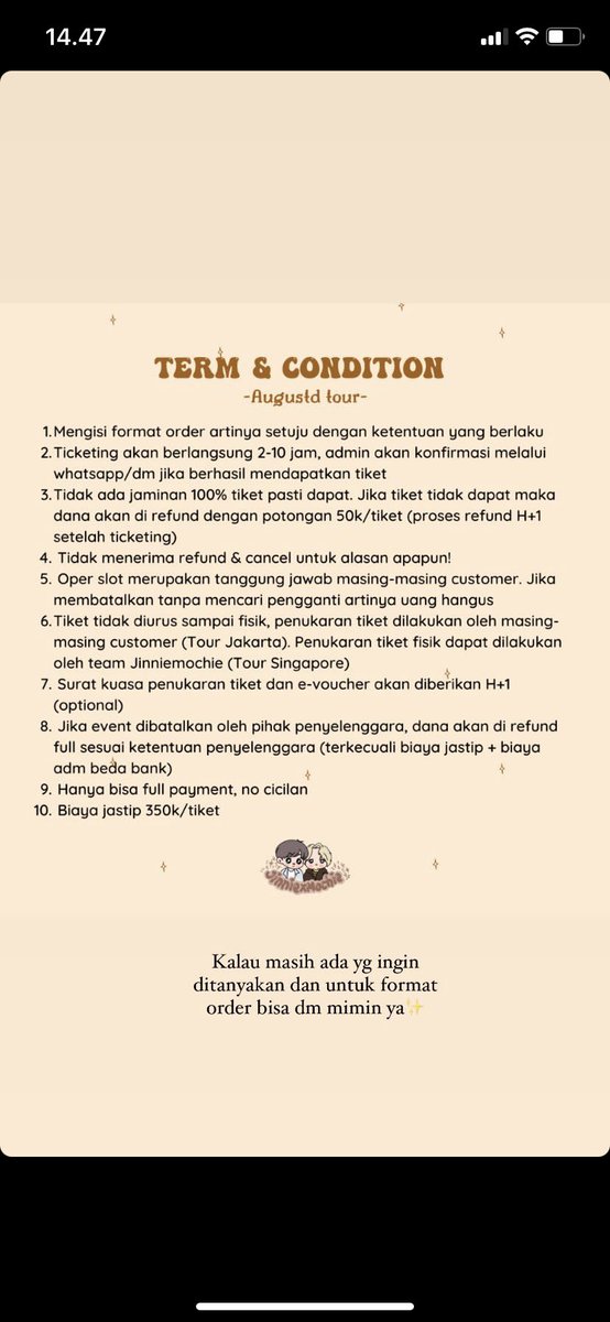 jinniexmochie's tweet photo. Masih ada slot jastip AgustD Tour Jakarta buat 3 orang lagi yaa. Btw TC poin 3 kita ganti yaaa, tidak dapat tiket tidak ada potongan full refund (kecuali biaya adm bank, jika transfer beda bank) https://t.co/nAbhEYzjCU