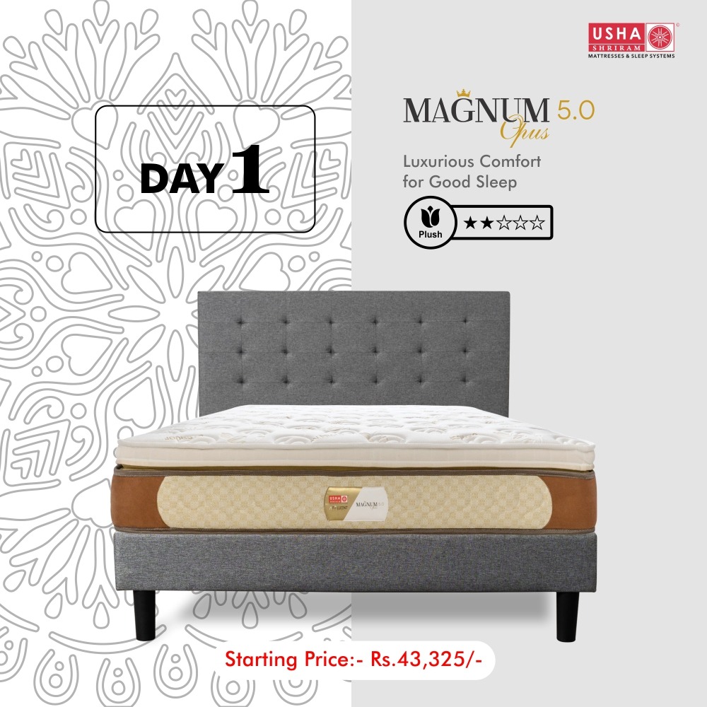 For luxurious comfort and good sleep, it's the best time to opt for Usha Shriram Magnum Opus 5.0 mattress. Get Flat 10% off on all mattresses.
bit.ly/2RyaWcH

#HappyNavratri #Mattresses #SoftMattress #mattressinabox #bed #bedroom #InteriorDesign #Mattress #furnitureindia