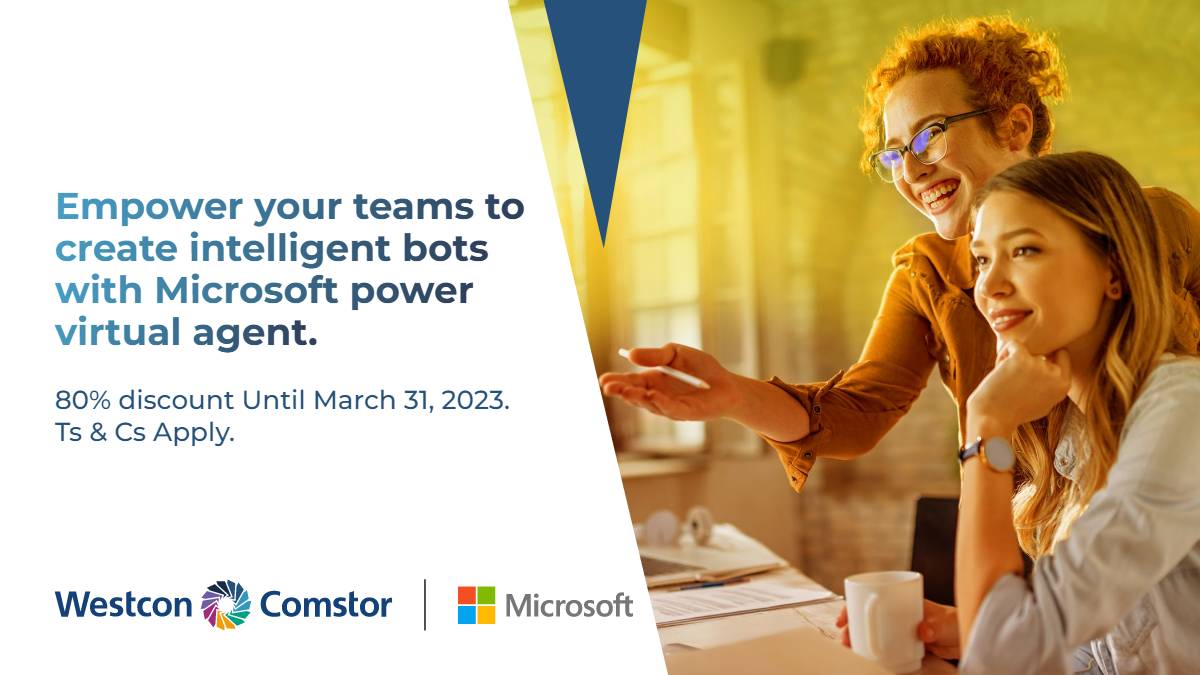 WestconSSA's tweet image. Need a little extra help with customer responses? 

With #Microsoft you can easily empower your teams with intelligent conversational bots.

The best part? You can get up to 80% discount until 31 March. Ts &amp;amp; Cs Apply.

Learn more: bit.ly/41oRLBs

#PowerVirtualAgent