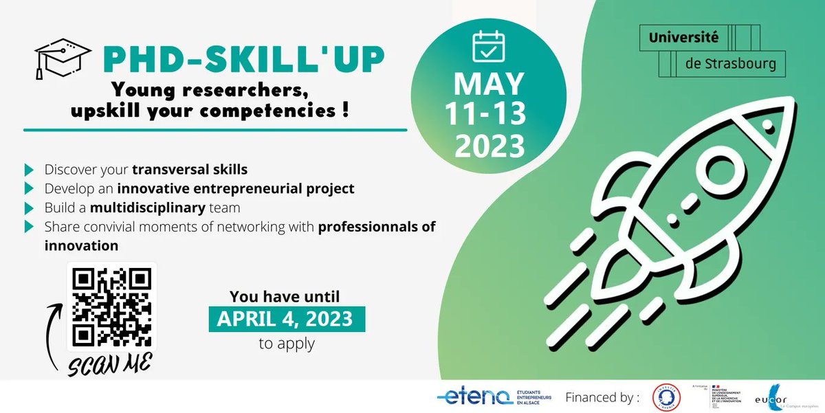 phd_UniBasel's tweet photo. Are you a PhD student @UniBasel_en and interested in entrepreneurship and innovation? Then join the bootcamp PHD-SKILL'UP organized by @unistra within the framework of #EUCOR. Registration deadline is April 4. To register go to: https://t.co/2fKrk8UEVI https://t.co/T4SwtGNNry