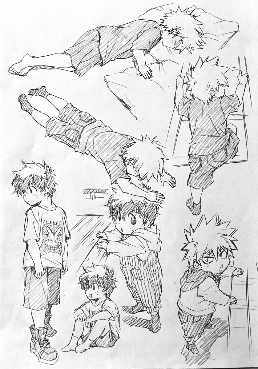 ラフ描き、💥ちゃんと🥦(♂&♀)  幼児〜小学生あたり
