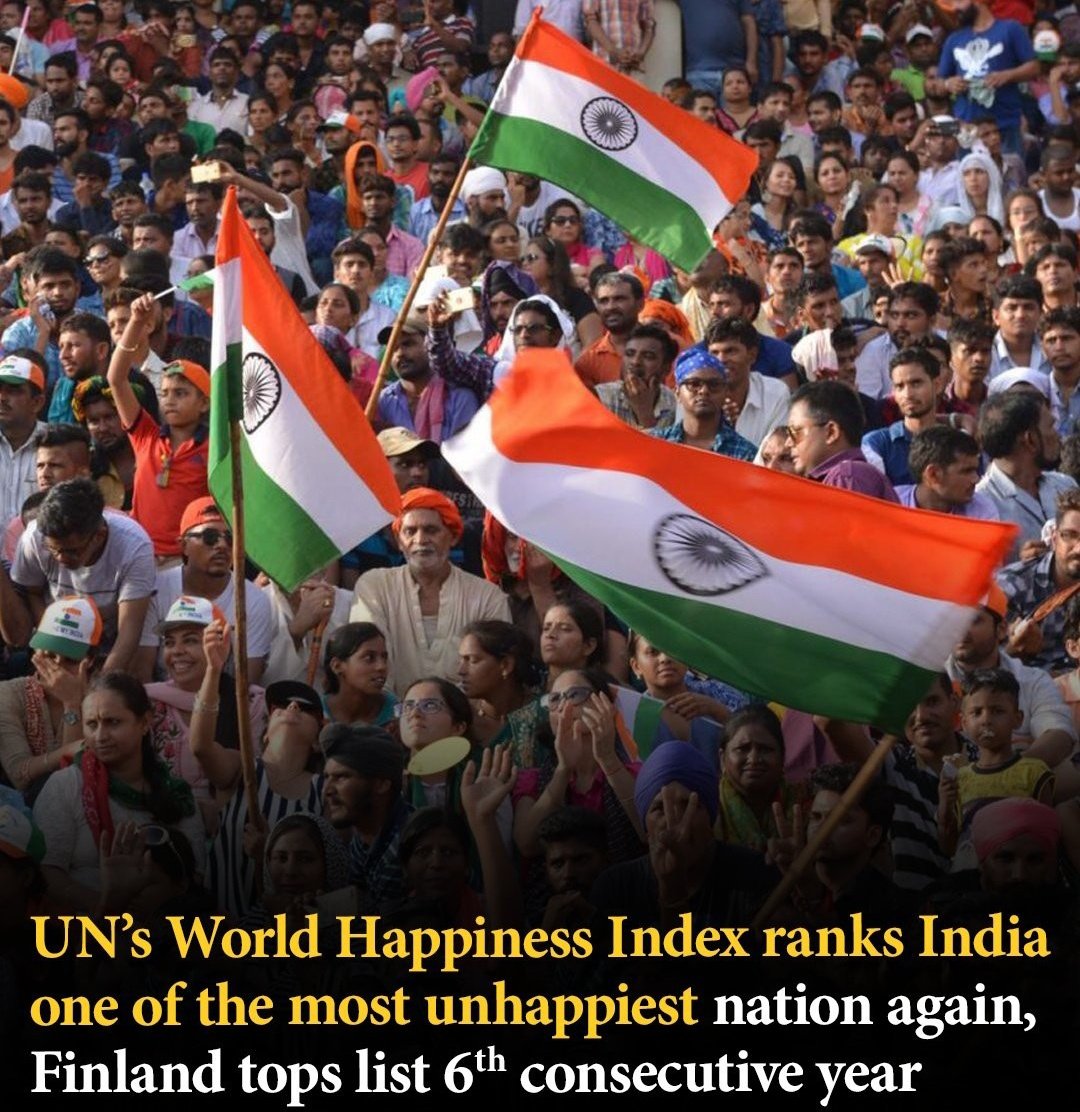 emkerti_'s tweet photo. The United Nations ranks #India one of  the most unhappiest country in the world. 

Even Pakistan, Sri Lanka, Bangladesh, Nepal, and China rank above India. 

Remember the same @UN wrote an article in favour of fraudster #RanaAyub 😂🤣 https://t.co/ItikpAnJgV