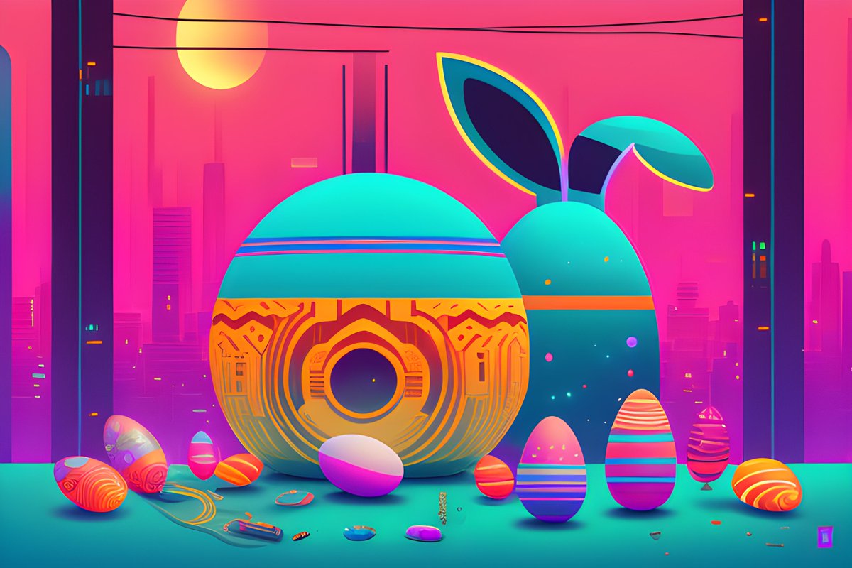 Medvidekpu's tweet image. Veselé kyberpunkové velikonoce!

Prostě jen &quot;happy cyberpunk easter, digital illustration&quot; a ruční výběr.

#easter #velikonoce #cyberpunk #ai #aiart #stablediffusion #illustration #art #digitalillustration
