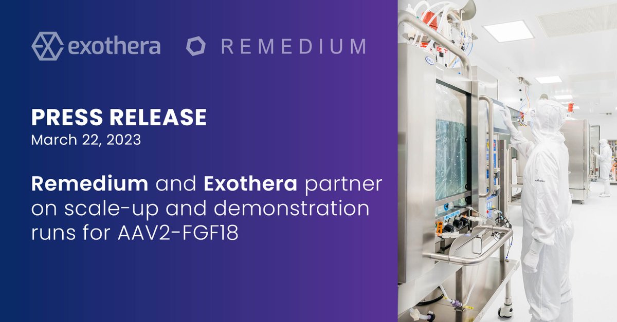 [PRESS RELEASE]
We are thrilled to announce this new collaboration in which Exothera will demonstrate the industrialization potential of <a href="/RemediumB/">Remedium Bio</a>'s AAV-based gene therapy for the treatment of Osteoarthritis! Click here to discover the press release: bit.ly/40sAzcY