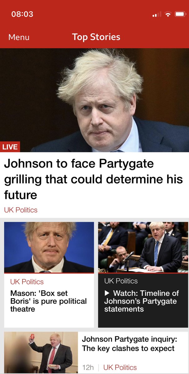 ⁦@BBCNews⁩ WTF is this? As if your golden boy is the only thing happening in the world today. FFS #BorisJohnsonisaLiar