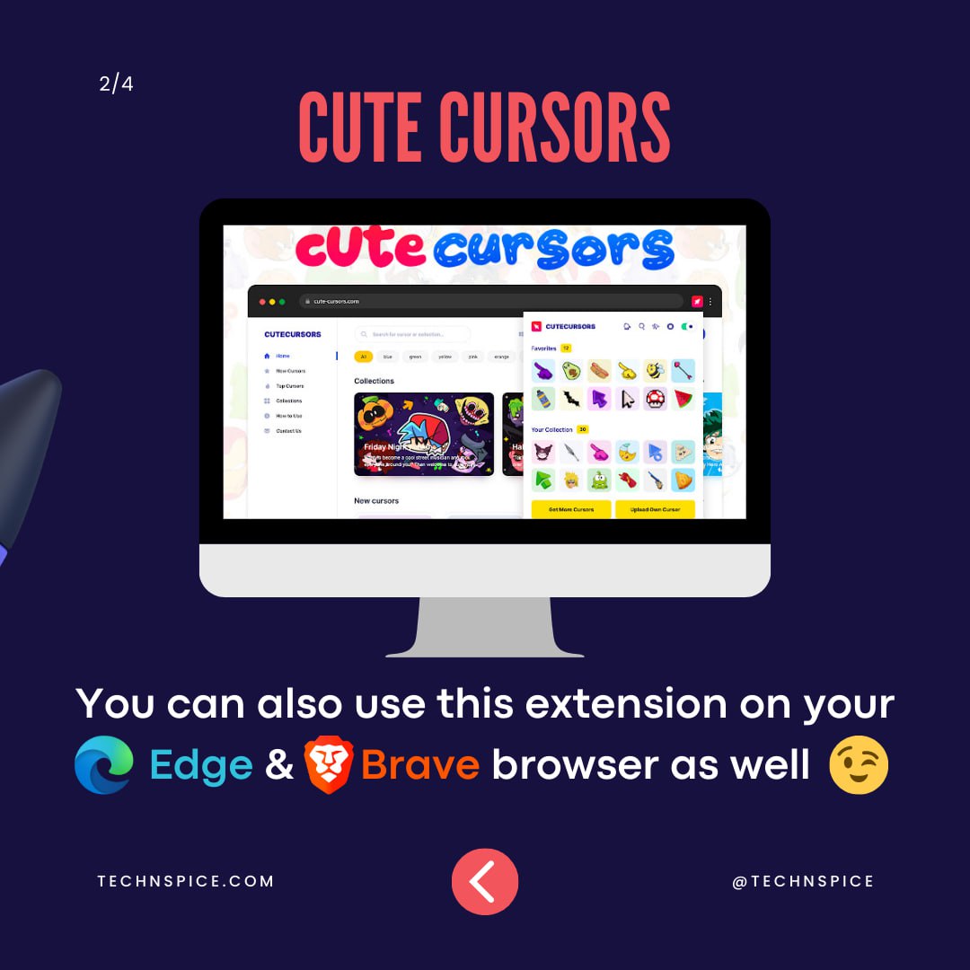 technspice's tweet photo. #UsefulExtensions - Part 8 - 👩💻 Spice up your browsing sessions with the Cute Cursors Chrome extension! 🐁 Replace the boring default cursor with a custom one and add some extra flair to your desktop. #UsefulExtensions #ChromeExtensions #CursorCustomizations #DesktopFun https://t.co/GCzjPU2j3i