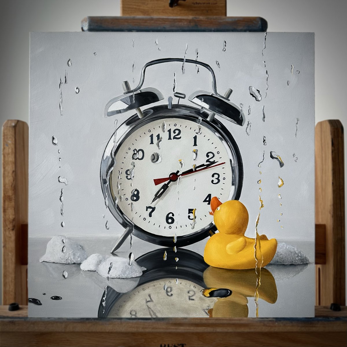 Studio mascot James Pond is in his element today - 15x15, oil on aluminum composite panel. This is 'bath Time!' #rubberduck #rubberduckart #StillLife