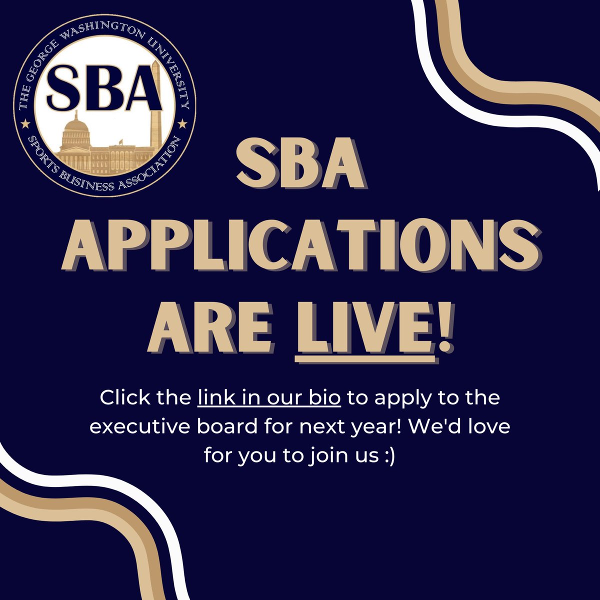 SBA E-Board applications are now live!! Click in the Linktree in our bio or in our newsletter to apply!