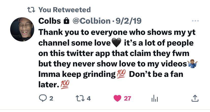 Colbion's tweet image. I been at it since 2019, younger me would be so proud of the progress 🖤 If you been rockin this long, I appreciate you.