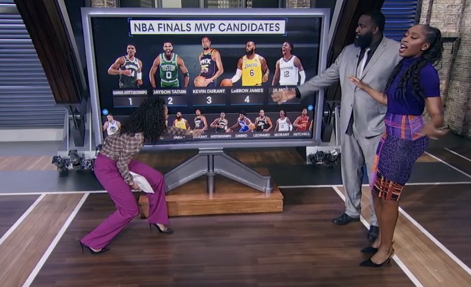 DrGuru_'s tweet photo. Kendrick Perkins’ top 5 NBA Finals MVP Candidates, via ESPN:

1. Giannis Antetokounmpo 
2. Jayson Tatum
3. Kevin Durant
4. LeBron James
5. Ja Morant https://t.co/dVArDO0bWD