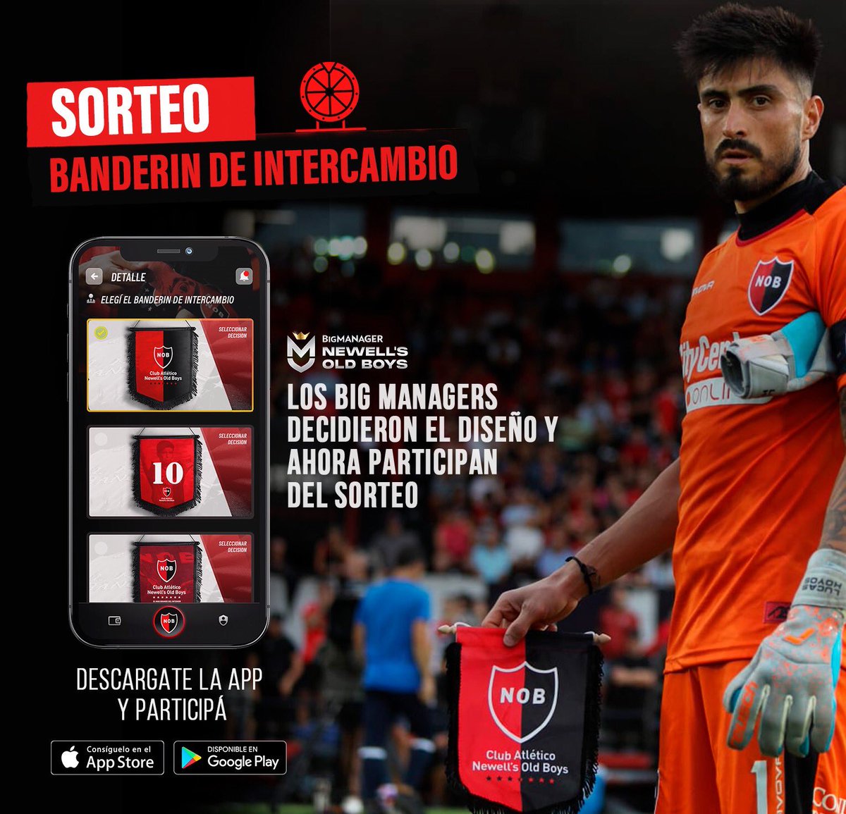 ¡Comienzan los sorteos en Big Manager App! 👑
 
Nuestros Big Managers decidieron el diseño del banderín de intercambio y ahora pueden participar del sorteo del mismo. ⚽️🔝

Descárgate ya la app, suscribite y participá. 💪🏽🙌🏽