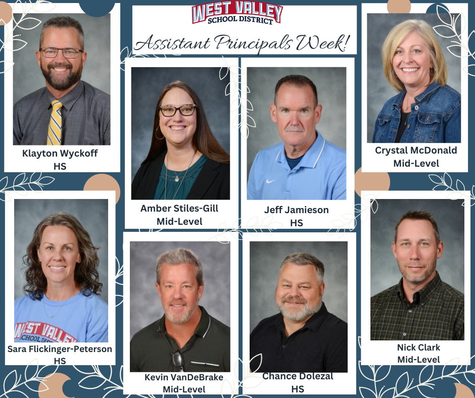 WVSD208's tweet photo. Happy Assistant Principals Week! Our West Valley School District would like honor and thank our Assistant Principals for the contributions they make to our student's achievement and overall success. Thank you for all that you do for our students, families, and District. Proud..❣️ https://t.co/3u1j29ga6L