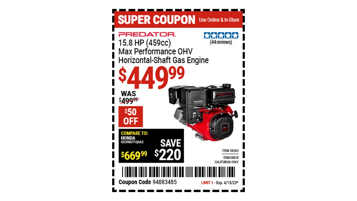 Harbor Freight on Twitter "Buy the PREDATOR 15.8 HP (459cc) OHV
