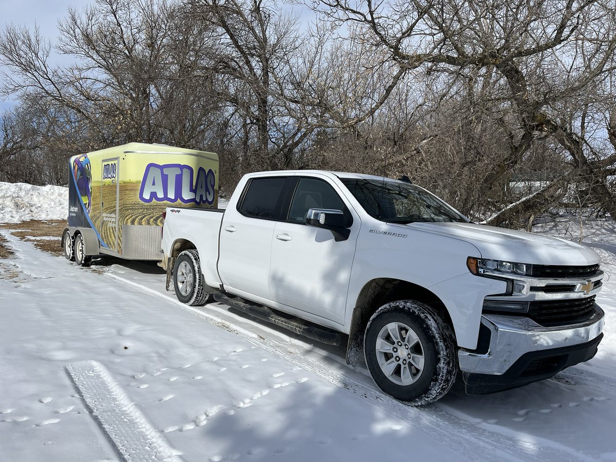 Spring is almost here (despite all the snow in the picture) which means Atlas XC treating time will be here soon! 

The trailer will soon be traveling to <a href="/NutrienAgCda/">Nutrien Ag Solutions Canada</a> retails in Saskatchewan treating fertilizer! Ask your retail about adding #AtlasXC to your fertilizer package!