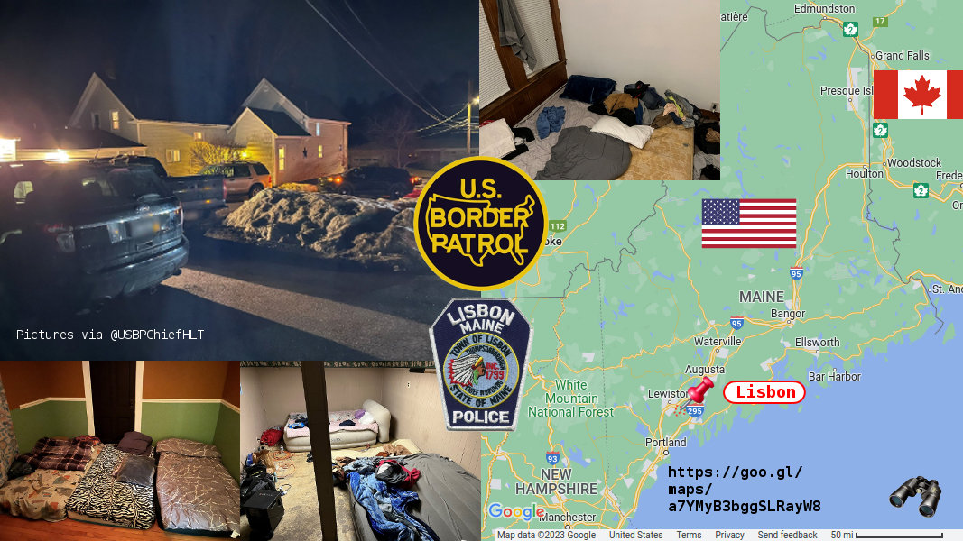 borderObserver's tweet photo. Border Patrol Infiltrates Elaborate Human Smuggling Scheme
https://t.co/Z3sjsmtmYQ
#NorthBorder 22 Mar 2023

Lisbon, Maine

17  #illegals NI GT MX

#StashHouse

MAP https://t.co/AIu5kMLuC1

#CBP_cooperation qt-cbp-media-4694 #borderObserver https://t.co/iT8tB3vT7h