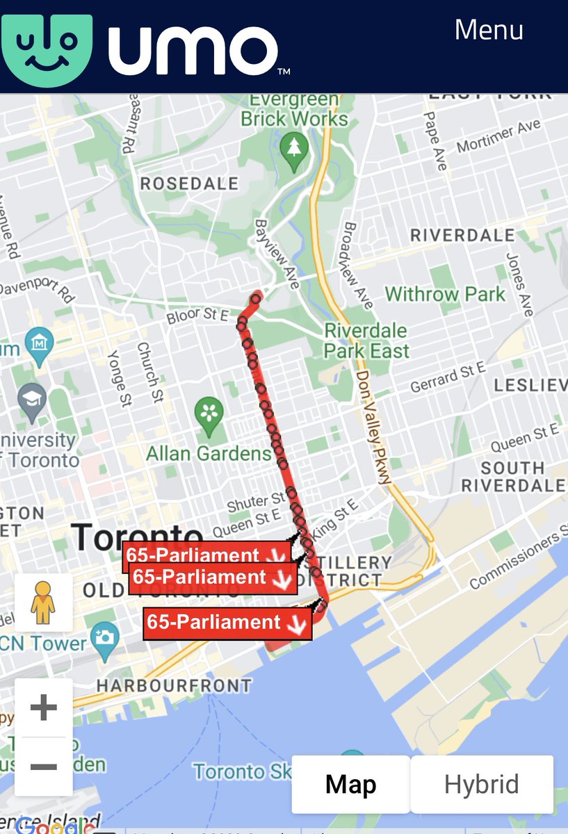 AMcKie's tweet photo. @TTChelps Why are the choices on Rte 65 either a) 3 buses at once or b) no buses for a really long time? Shouldn’t these be spaced out? https://t.co/IlfVn5mt6H