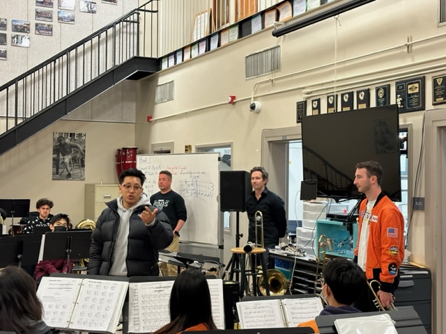 Profs Hogarth and Calloway (behind the camera) visit Burton H.S. to recruit our next gen students! #sfsu