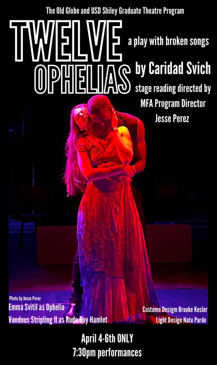 Old Globe / USD MFA (@globeusdmfa) on Twitter photo Playing APRIL 4-6th ONLY! Shakespeare’s Ophelia has got mad vibes. 12 Ophelias by Caridad Svich <a href="/Csvich/">Caridad Svich</a> <a href="/GlobeUSDMFA/">Old Globe / USD MFA</a> Tickets available: eventbrite.com/e/12-ophelias-… Playing APRIL 4-6th ONLY! Shakespeare’s Ophelia has got mad vibes. 12 Ophelias by Caridad Svich <a href="/Csvich/">Caridad Svich</a> <a href="/GlobeUSDMFA/">Old Globe / USD MFA</a> Tickets available: eventbrite.com/e/12-ophelias-…