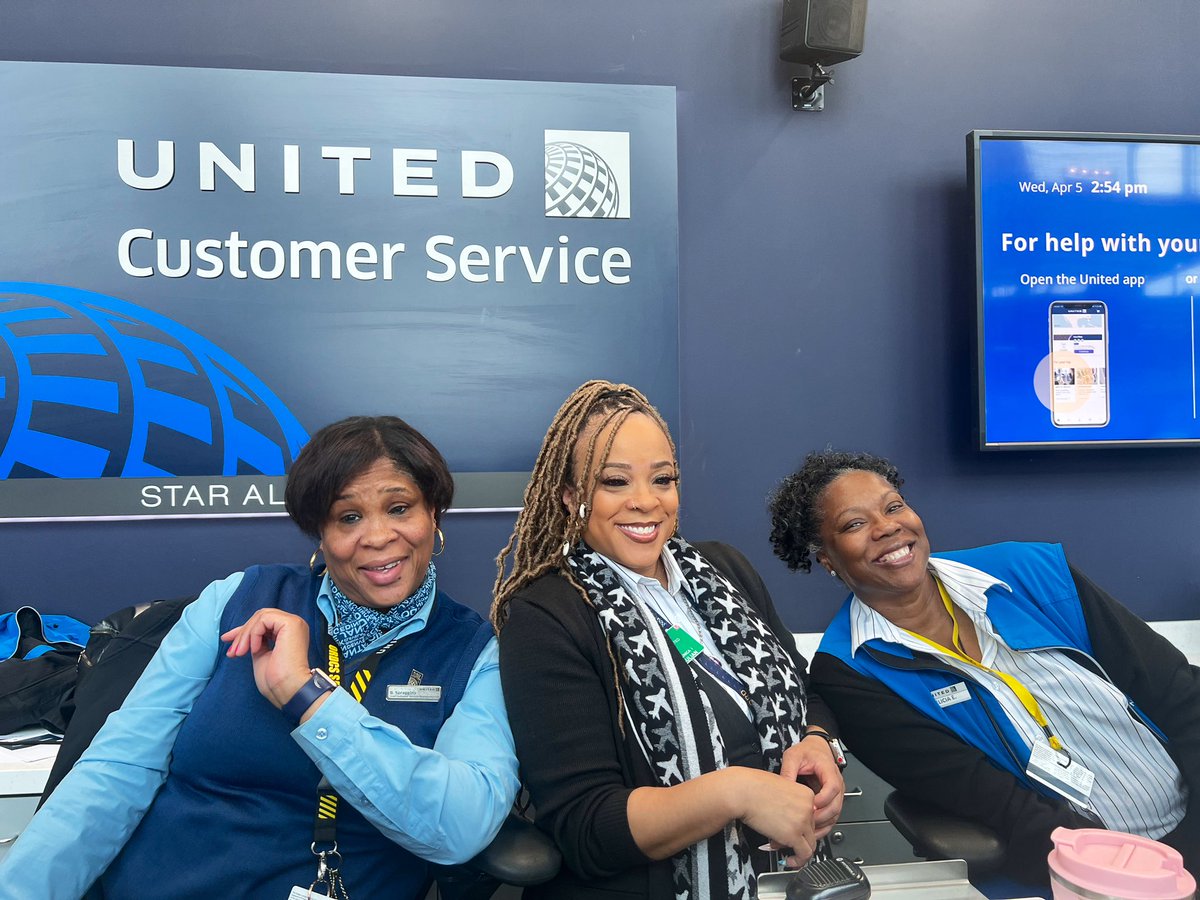 We got stranded in Chicago today; stood in customer scv line for nearly 2 hrs watching these ladies deal with angry passengers. They handled it with poise & went over and beyond to help us get on a flight to our destination. Thank you for your positive energy. #UnitedAirlines