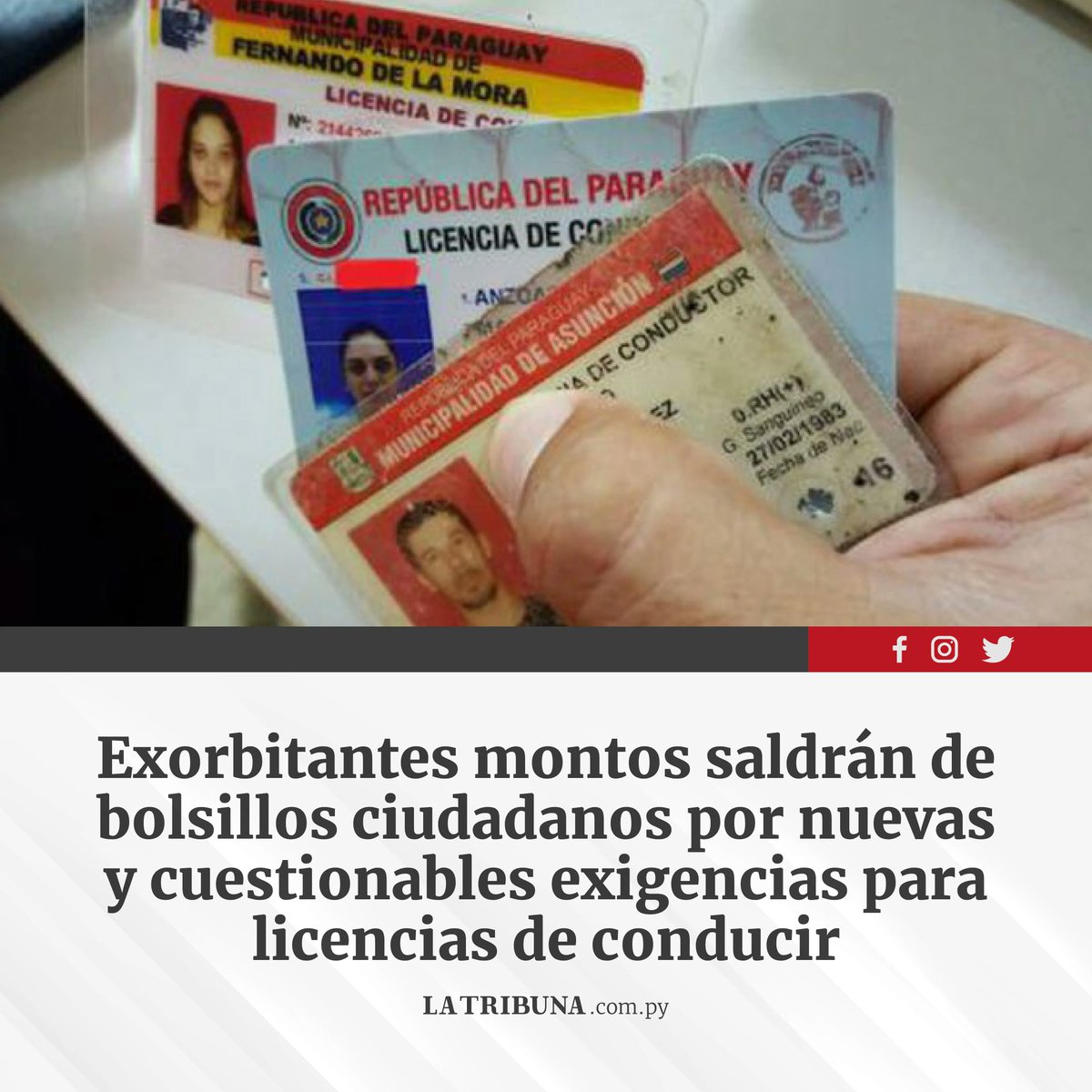 Multimillonarios y exorbitantes montos de dinero serán gastados por la totalidad de ciudadanos que deben renovar sus licencias de conducir en los más de 260 municipios del país. 

Lee la nota completa aquí: buff.ly/417O9Db