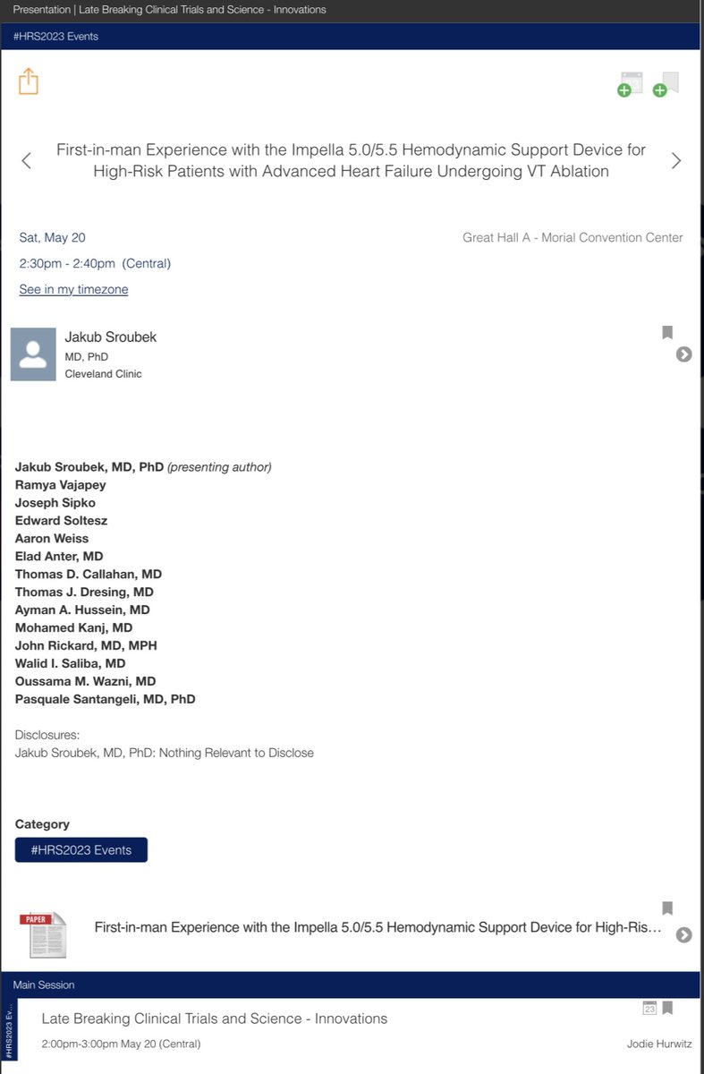 Pasquale Santangeli (@dr_santangeli) on Twitter photo Join Jakub Sroubek MD, PhD #HRS2023 #latebreaker LBCT Innovation Session who will present the First-In-Man Experience with the Impella 5.0/5.5 Hemodynamic Support Device for High-Risk VT Ablation <a href="/CleClinicHVTI/">Cleveland Clinic Heart, Vascular & Thoracic</a> <a href="/omwazni/">Oussama Wazni</a> <a href="/aymanhusseinmd/">Ayman Hussein MD</a> <a href="/tavrkapadia/">Samir Kapadia</a> <a href="/LarsSvenssonMD/">Lars Svensson</a> <a href="/HRSonline/">Heart Rhythm Society</a> Join Jakub Sroubek MD, PhD #HRS2023 #latebreaker LBCT Innovation Session who will present the First-In-Man Experience with the Impella 5.0/5.5 Hemodynamic Support Device for High-Risk VT Ablation <a href="/CleClinicHVTI/">Cleveland Clinic Heart, Vascular & Thoracic</a> <a href="/omwazni/">Oussama Wazni</a> <a href="/aymanhusseinmd/">Ayman Hussein MD</a> <a href="/tavrkapadia/">Samir Kapadia</a> <a href="/LarsSvenssonMD/">Lars Svensson</a> <a href="/HRSonline/">Heart Rhythm Society</a>