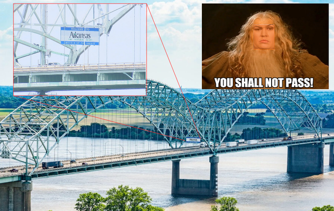 Newsforachange's tweet photo. @MarkJacob16 I thought she was going to go all Gandalf and stop the feds at the Mississippi?
#Sarah #Huckabuck #hypocrite https://t.co/UAlcpTy90r