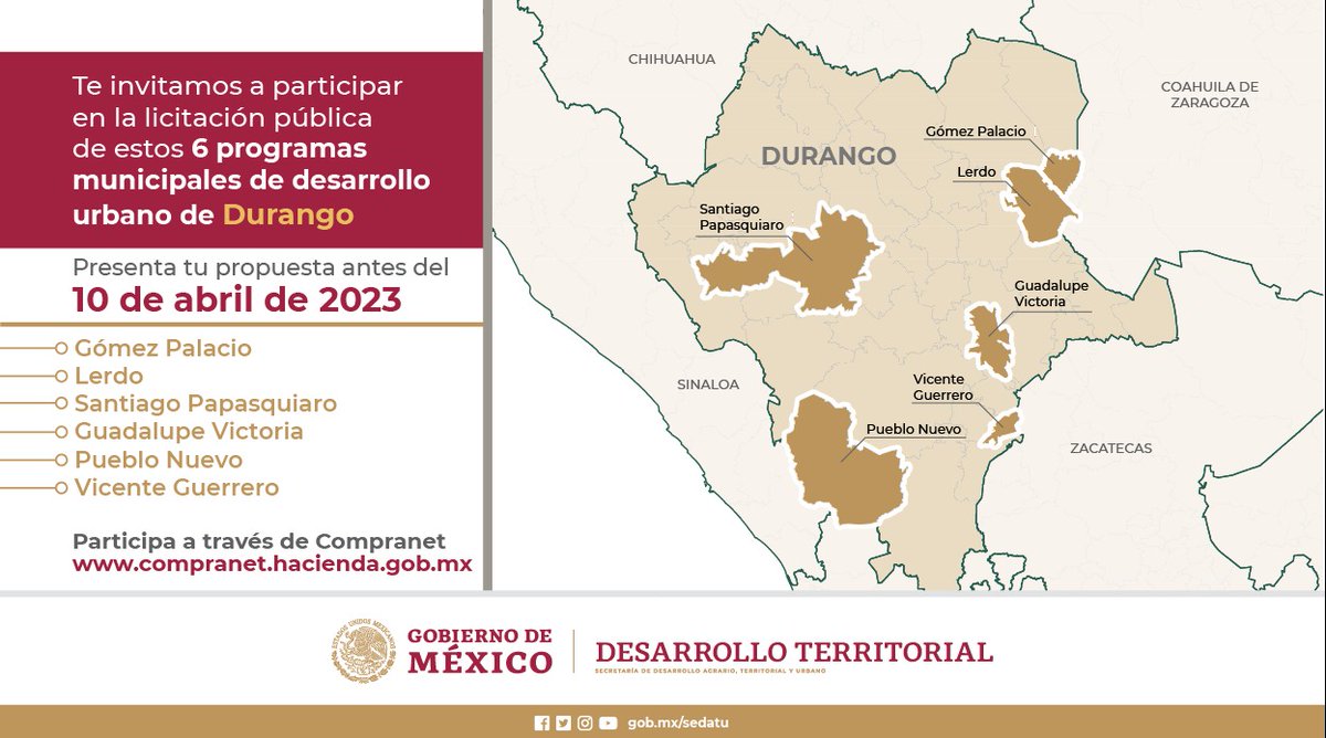 MeyerFalcon's tweet photo. Este año vamos a elaborar seis planes municipales de desarrollo urbano en el estado de Durango. Ya están abiertas las licitaciones para que participen 🤓

Si tienen experiencia en planeación territorial consulten la siguiente liga 👇
https://t.co/iQMiW8lBvo #EnBuenPlan 📝 https://t.co/zSMTg5ZAXp