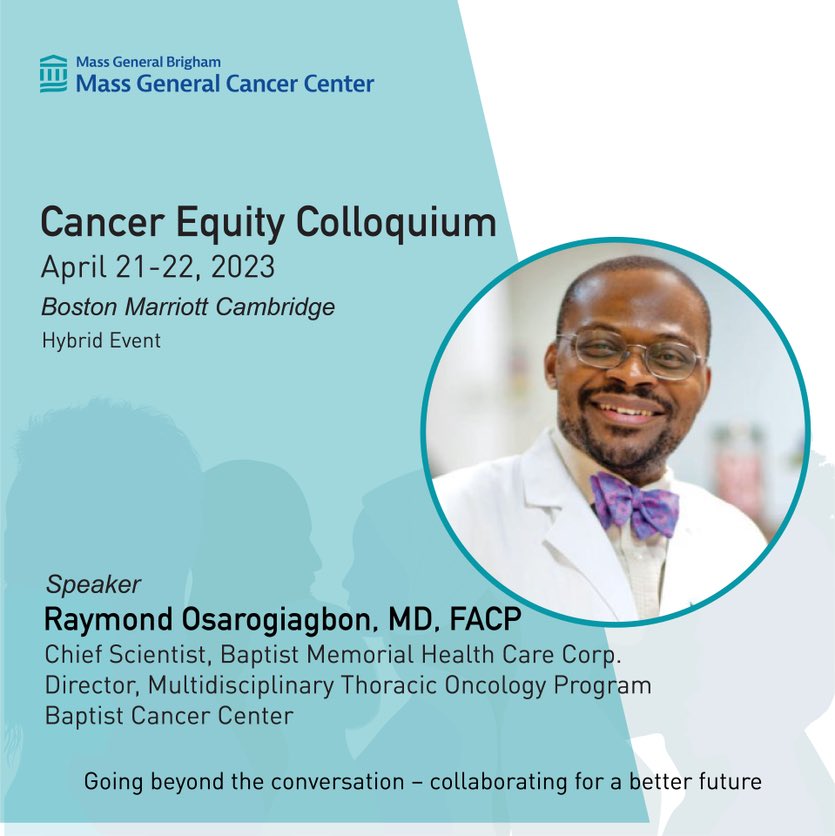 •Thrilled to be speaking at @MGHCancerCenter’s 2023 #CancerEquityColloquium in April! All are welcome to join this hybrid event in Boston as we tackle the diverse issues that underlie #cancerinequities. Learn more & save your seat: bit.ly/3iWzTN6 @MassGenBrighCPD